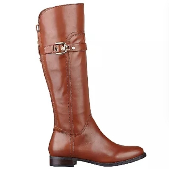 Marc Fisher Shoes - Marc Fisher Leather Wide Calf Taite Riding Boots Ladies Size 7.5 Carmel Color